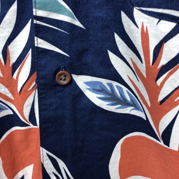 Lands’ End Hawaiian‎ Shirt Medium Navy Blue Floral Print Short Sleeve Casual - Picture 7 of 8